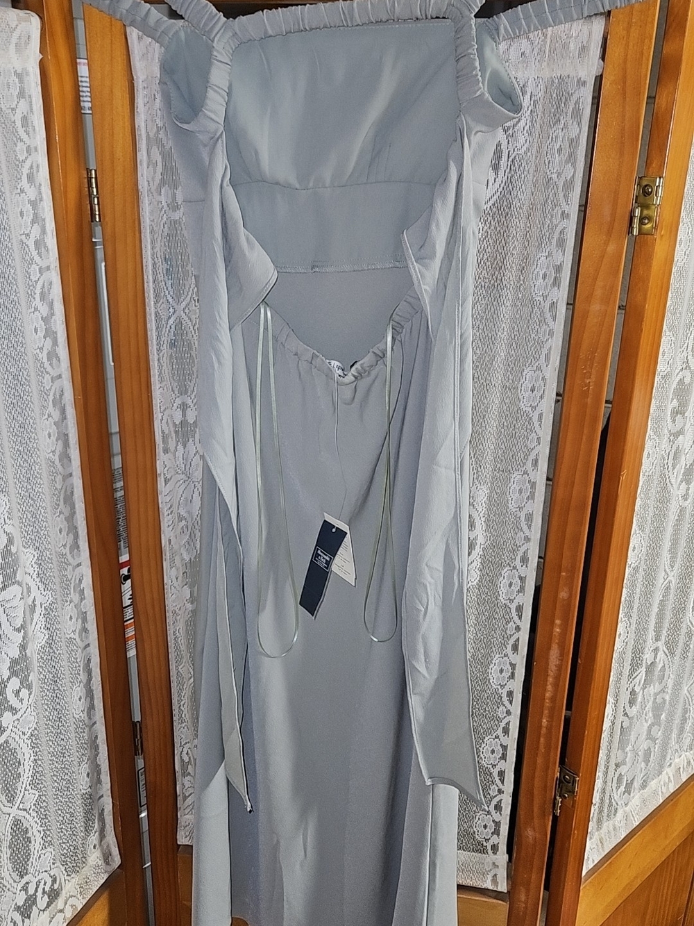 Abercrombie & Fitch Light Gray Maxi Dress with Ruffle Straps